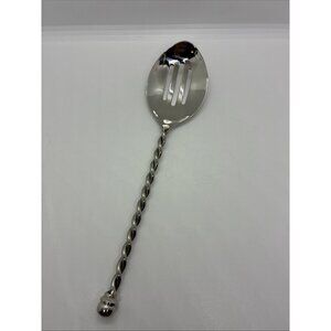 Mary Jurek Paloma Slotted Serving Spoon Silver With Braided Handle 11.25”